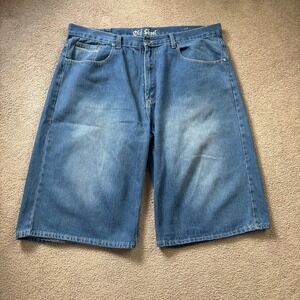 Y2K Old Skool Jean Shorts Jorts Mens 44 Blue Faded Baggy Skater Grunge